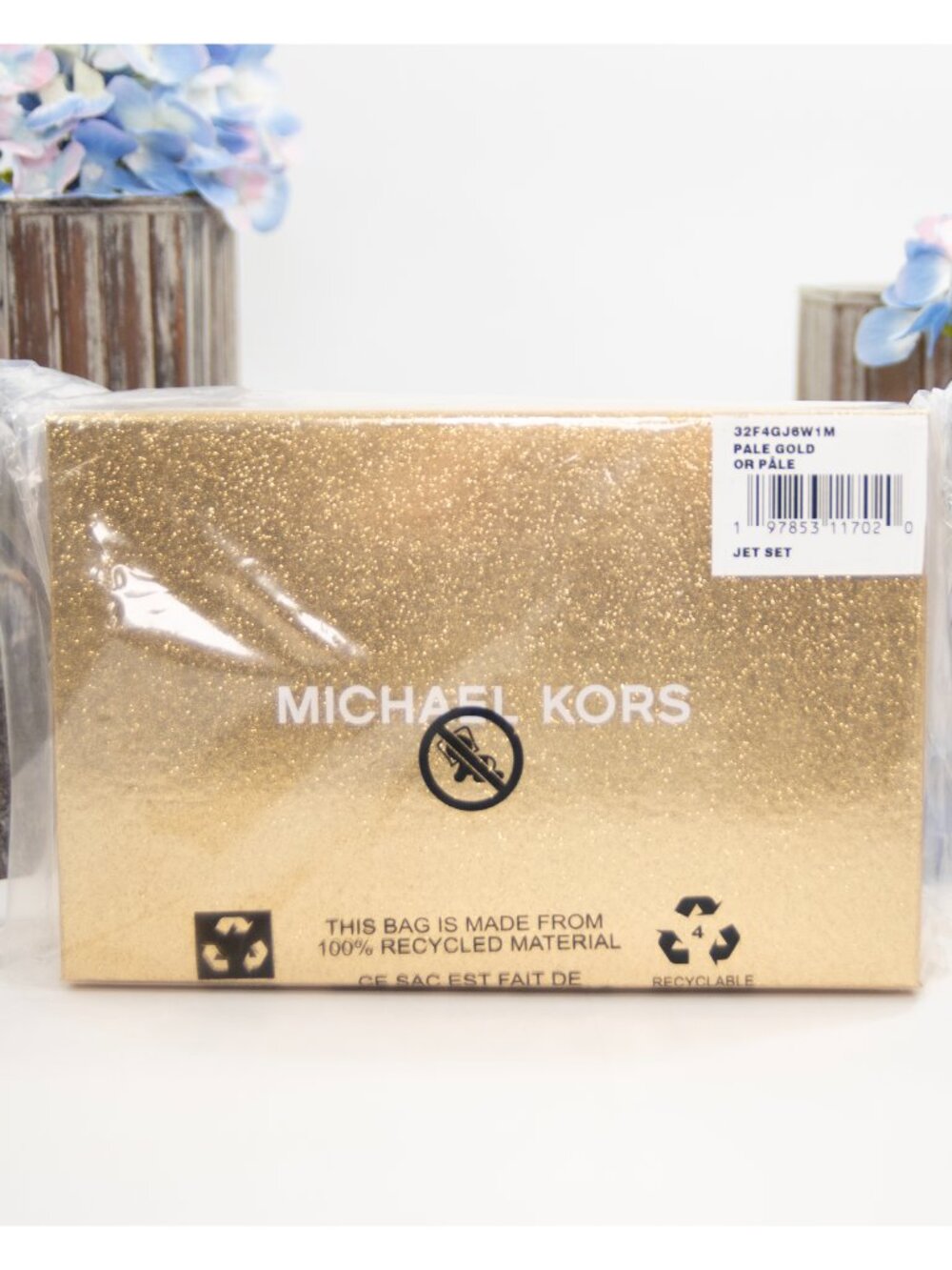 Michael Kors Pale Gold Embossed Logo Leather Adele Double Zip Phone Wristlet NWT - Picture 2 of 6